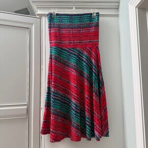 New Without Tags! Ann Taylor Strapless Dress,  Red & Teal Print, Size S